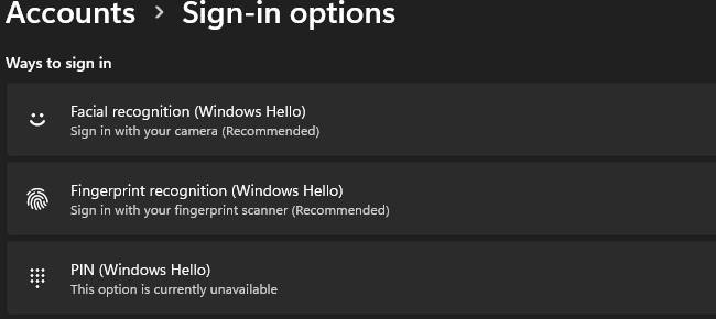 Windows 11 Windows Hello sign in options to use passkeys